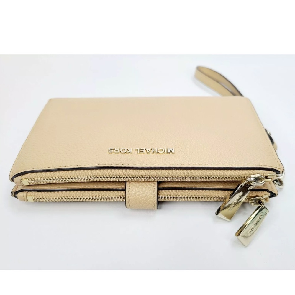 Michael Kors Jet Set Travel Double Zip Leather Wristlet Wallet Butternut - Picture 6 of 10
